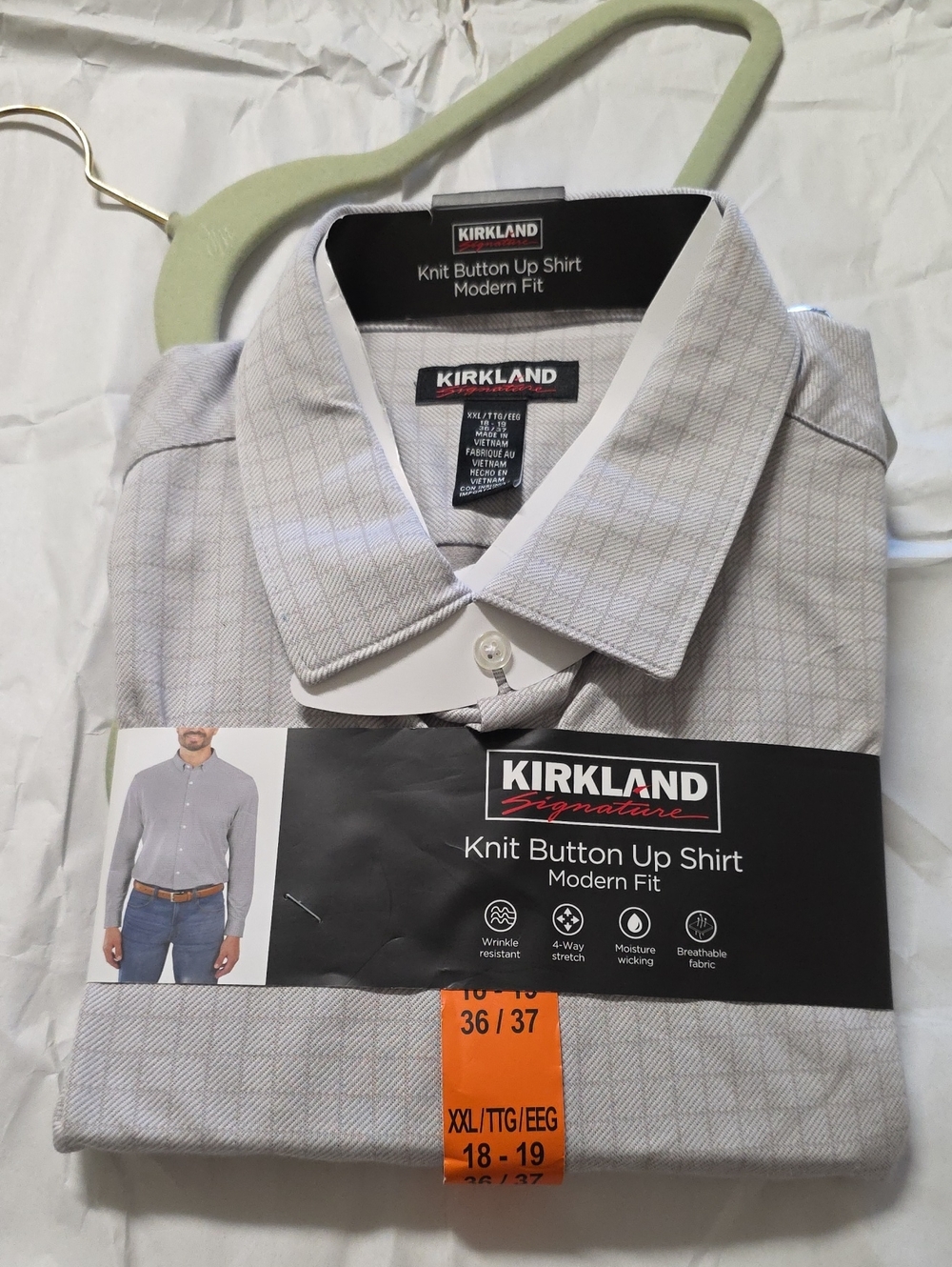 Kirkland Signature Light Gray Knit Button-Up Shirt - Modern Fit